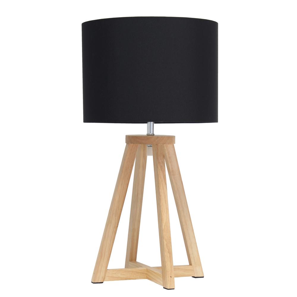 Interlocked Triangular Natural Wood Table Lamp with Black Fabric Shade. Picture 5