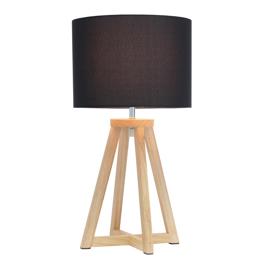 Interlocked Triangular Natural Wood Table Lamp with Black Fabric Shade. Picture 6