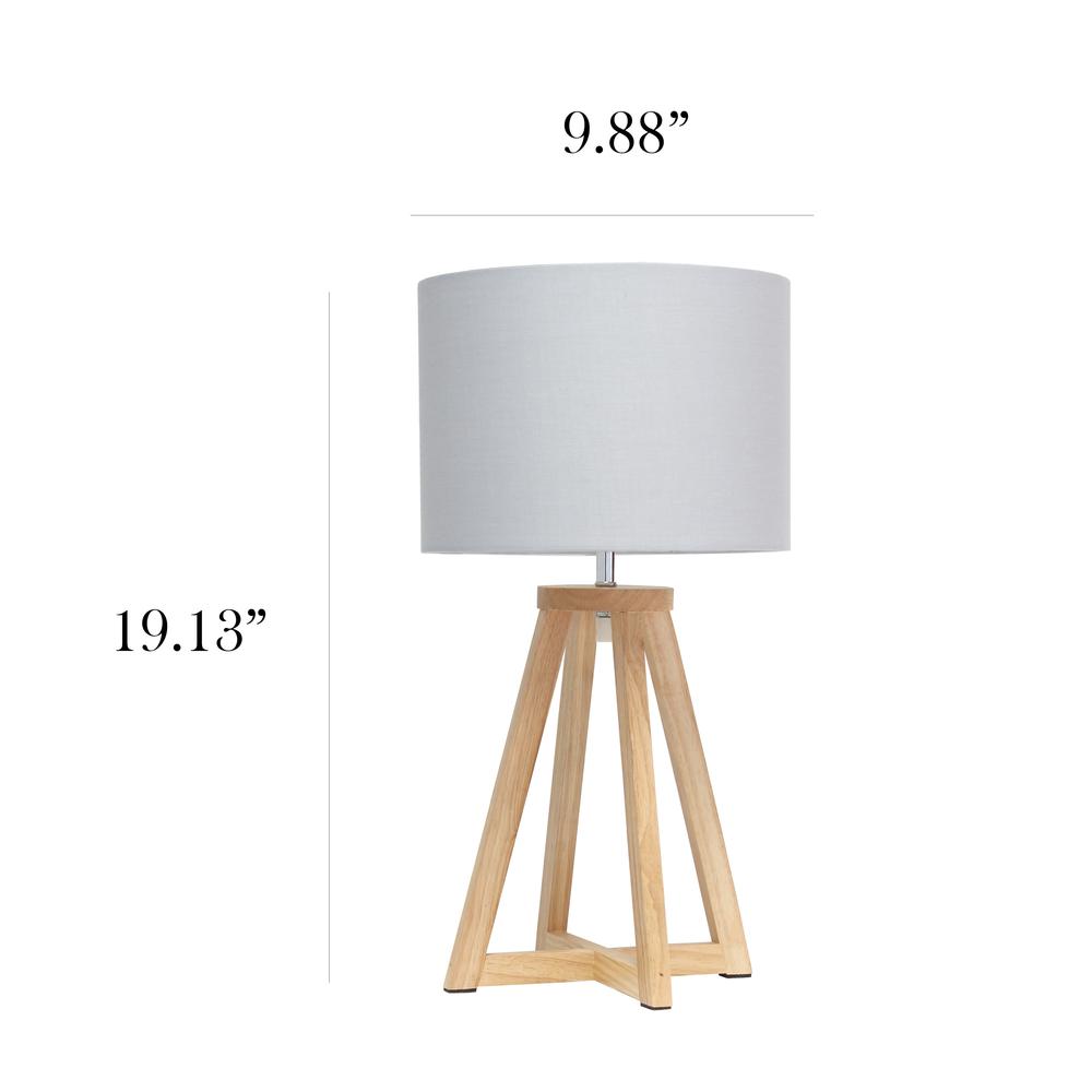 Simple Designs Interlocked Triangular Natural Wood Table Lamp with Gray Fabric Shade