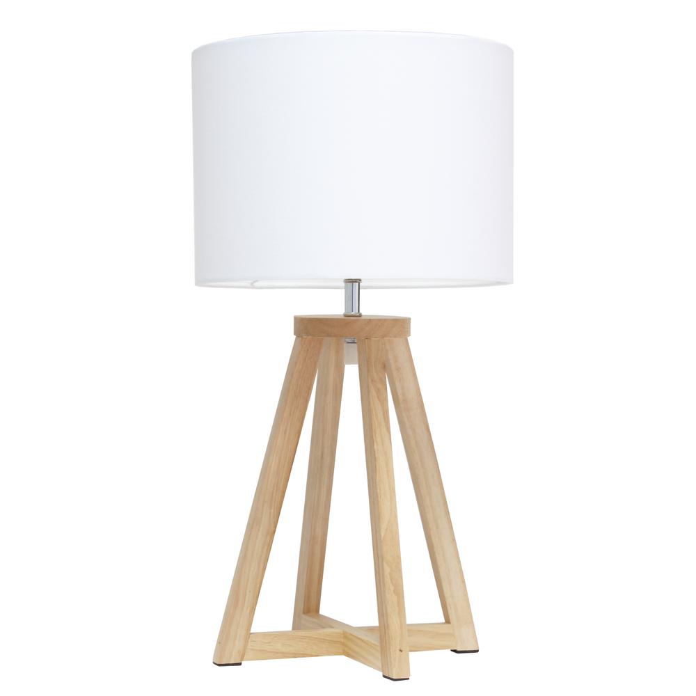 Interlocked Triangular Natural Wood Table Lamp with White Fabric Shade. Picture 5
