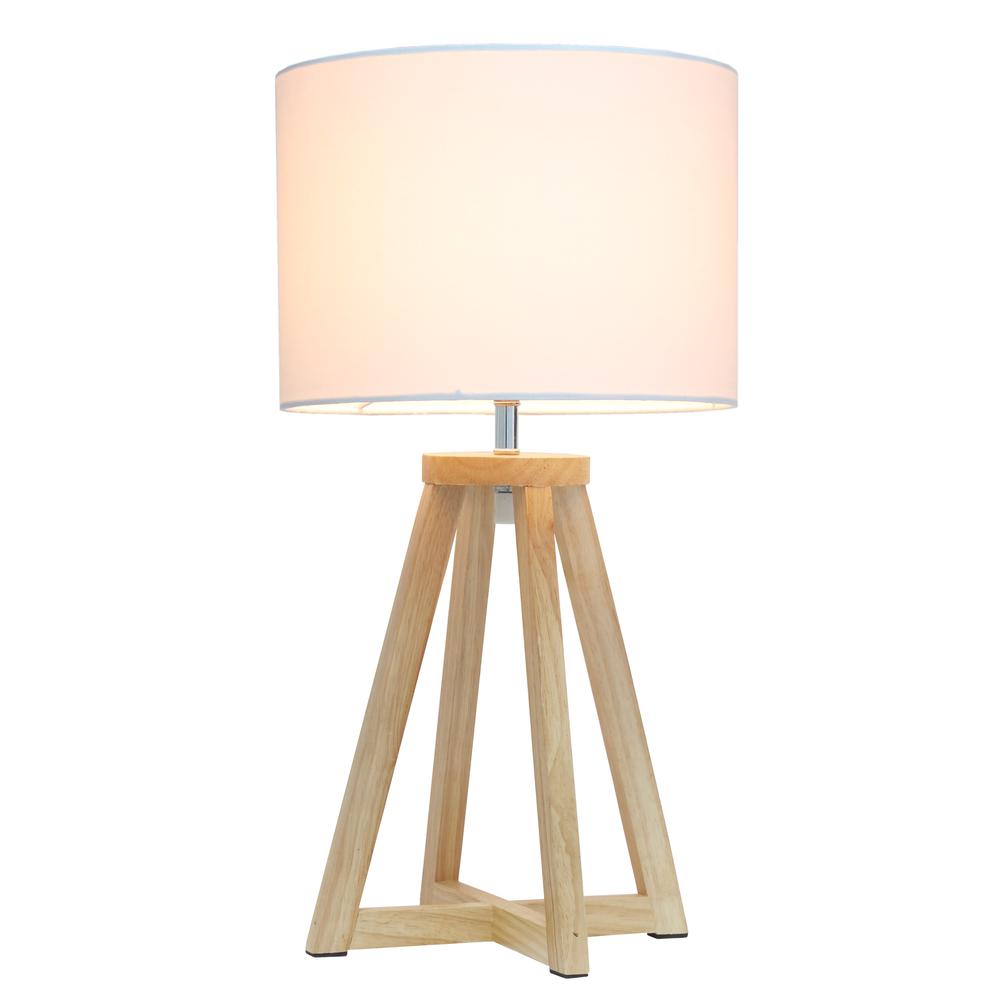 Interlocked Triangular Natural Wood Table Lamp with White Fabric Shade. Picture 6