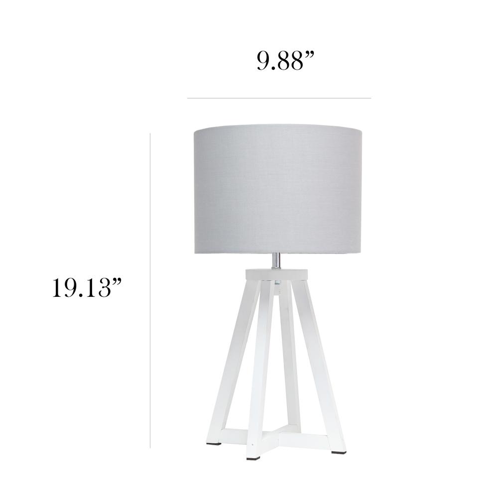 Interlocked Triangular White Wood Table Lamp with Gray Fabric Shade. Picture 3