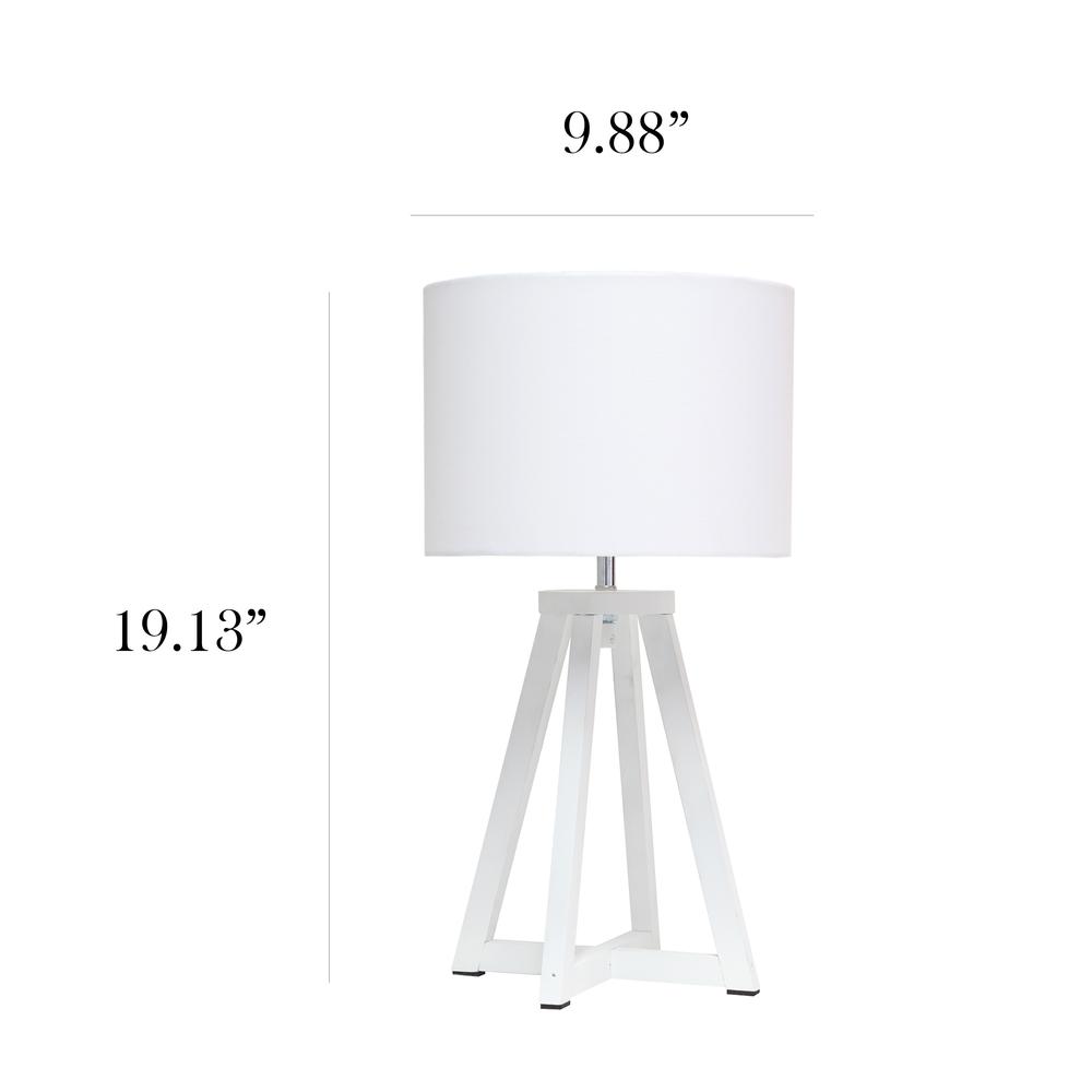 Interlocked Triangular White Wood Table Lamp with White Fabric Shade. Picture 3