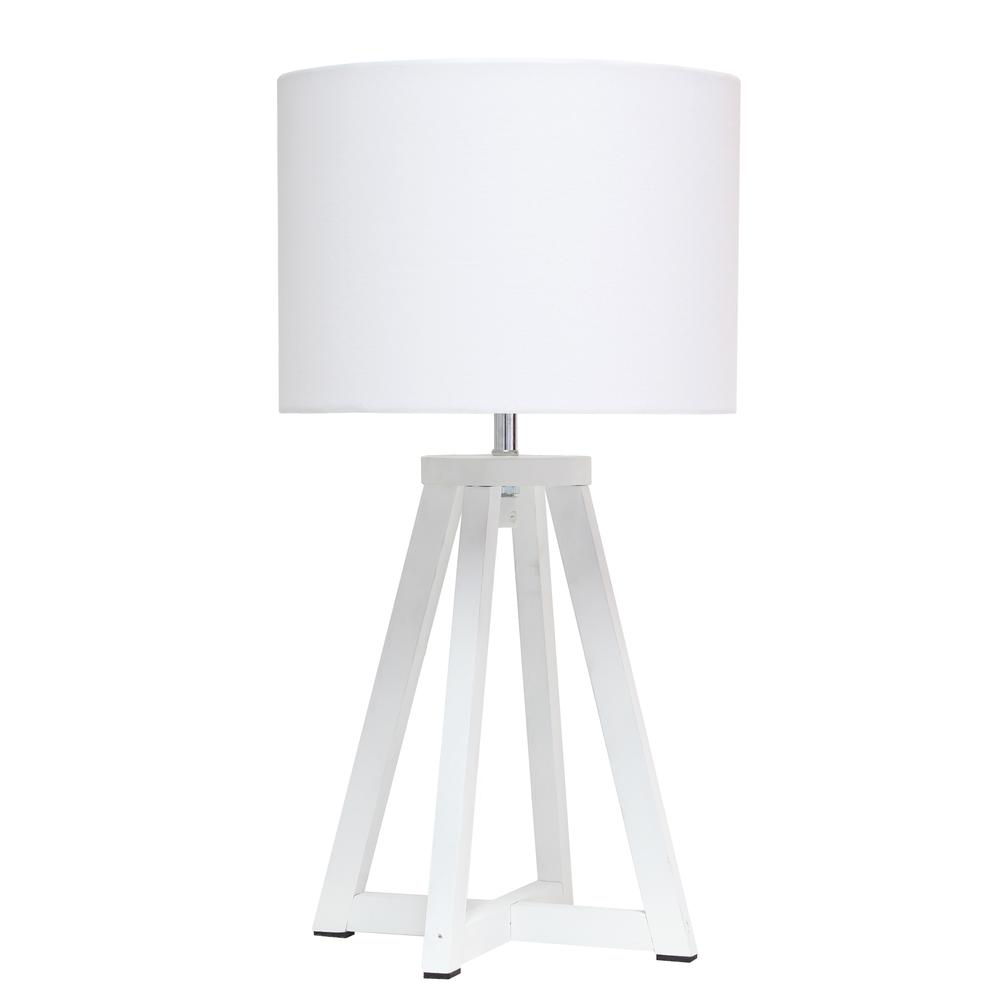 Interlocked Triangular White Wood Table Lamp with White Fabric Shade. Picture 5
