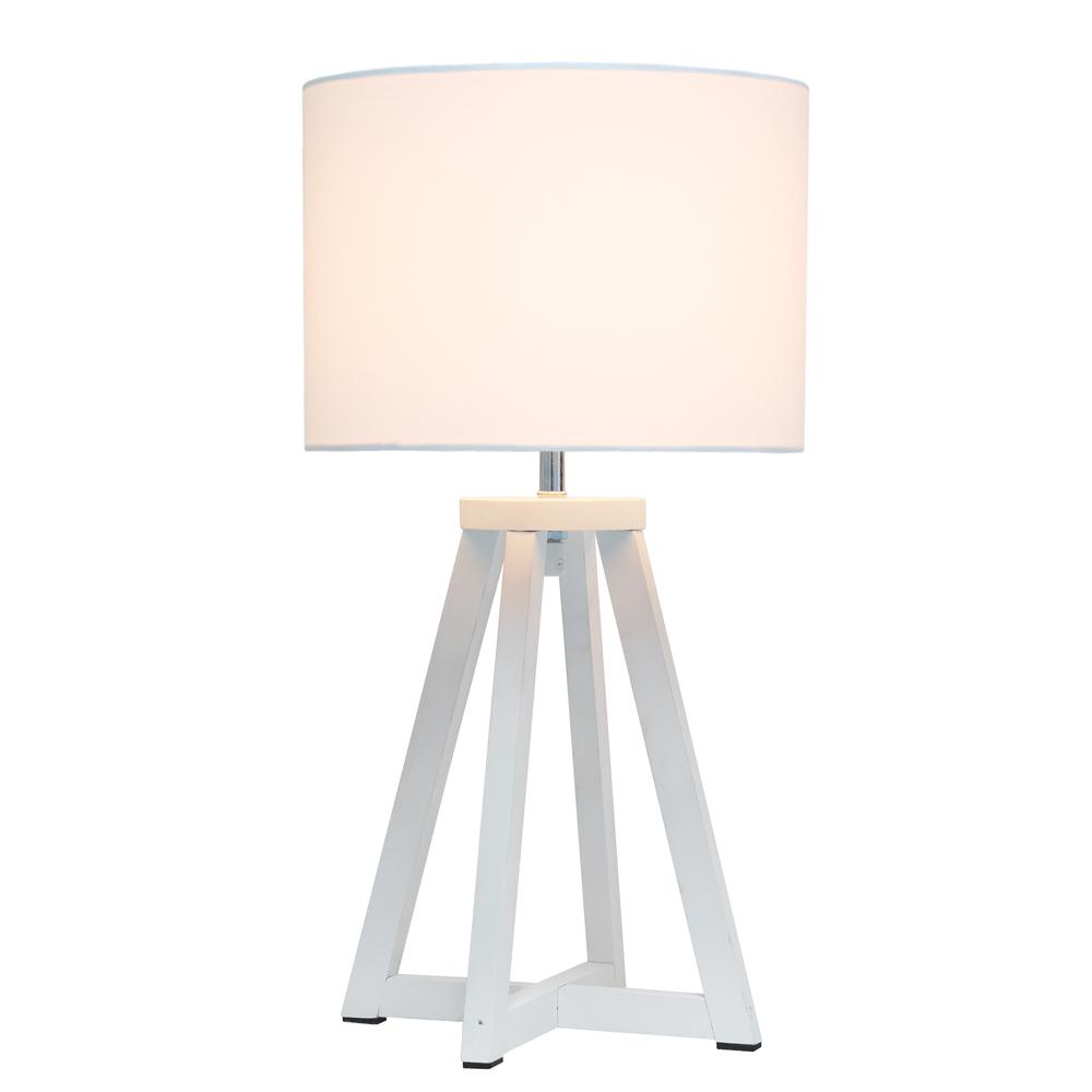 Interlocked Triangular White Wood Table Lamp with White Fabric Shade. Picture 6