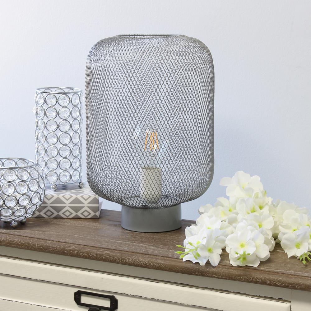 White Metal Mesh Industrial Table Lamp. Picture 2