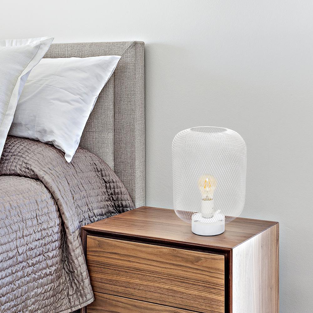 Simple Designs Gray Metal Mesh Industrial Table Lamp