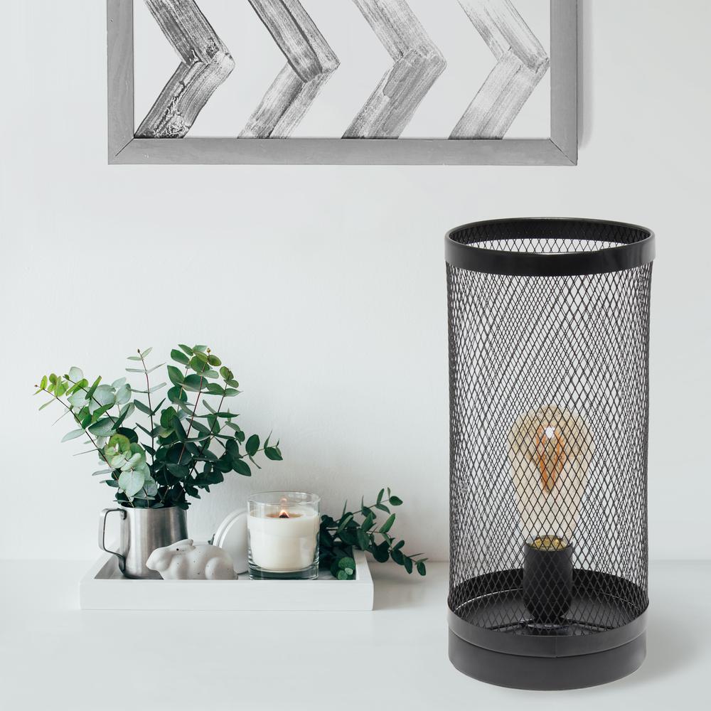 Black Mesh Cylindrical Steel Table Lamp. Picture 2