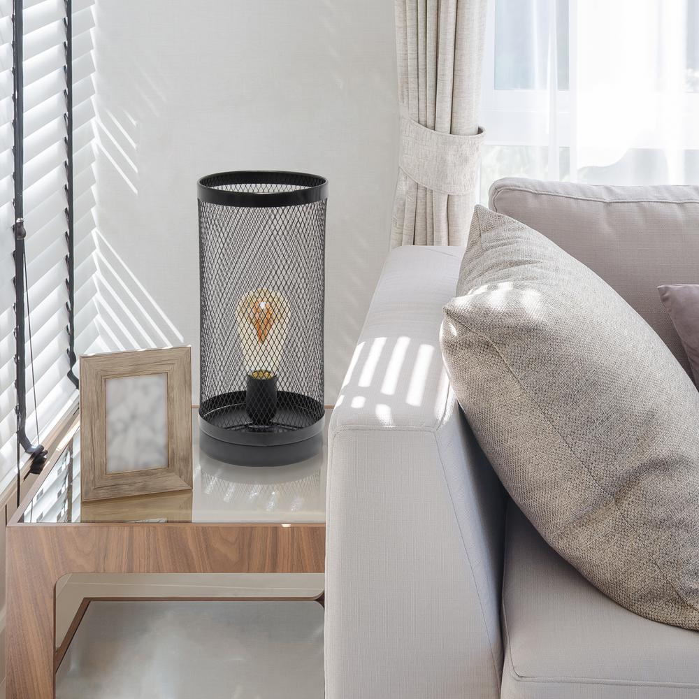 Black Mesh Cylindrical Steel Table Lamp. Picture 6