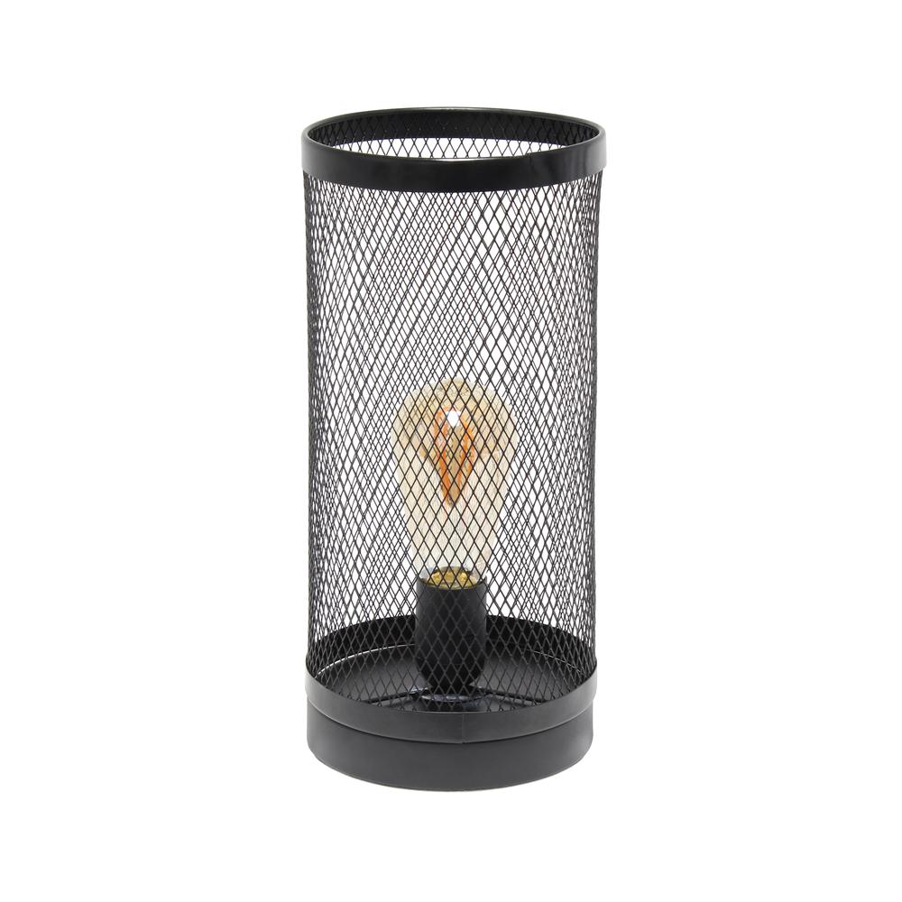 Black Mesh Cylindrical Steel Table Lamp. Picture 7