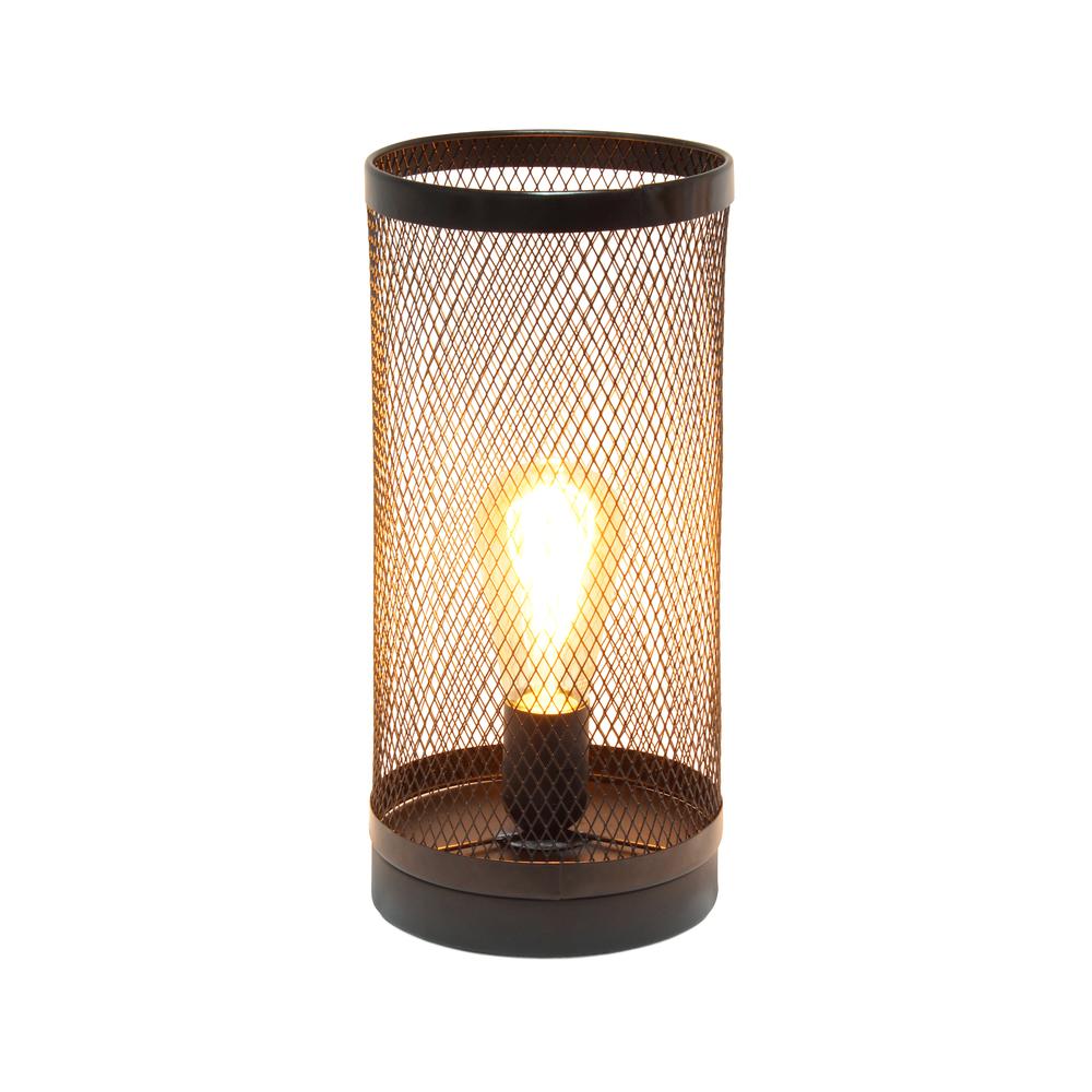 Black Mesh Cylindrical Steel Table Lamp. Picture 8