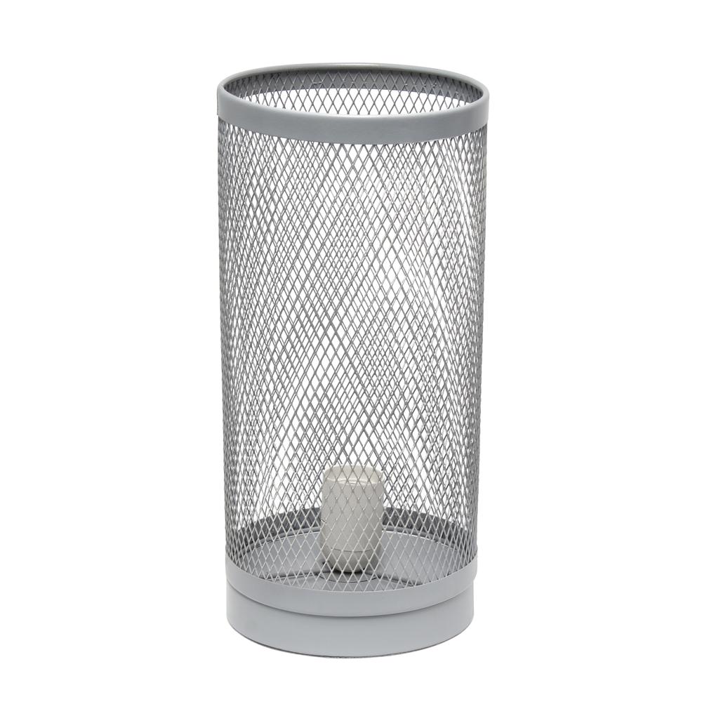 Simple Designs White Mesh Cylindrical Steel Table Lamp