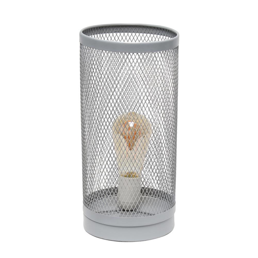 White Mesh Cylindrical Steel Table Lamp. Picture 7