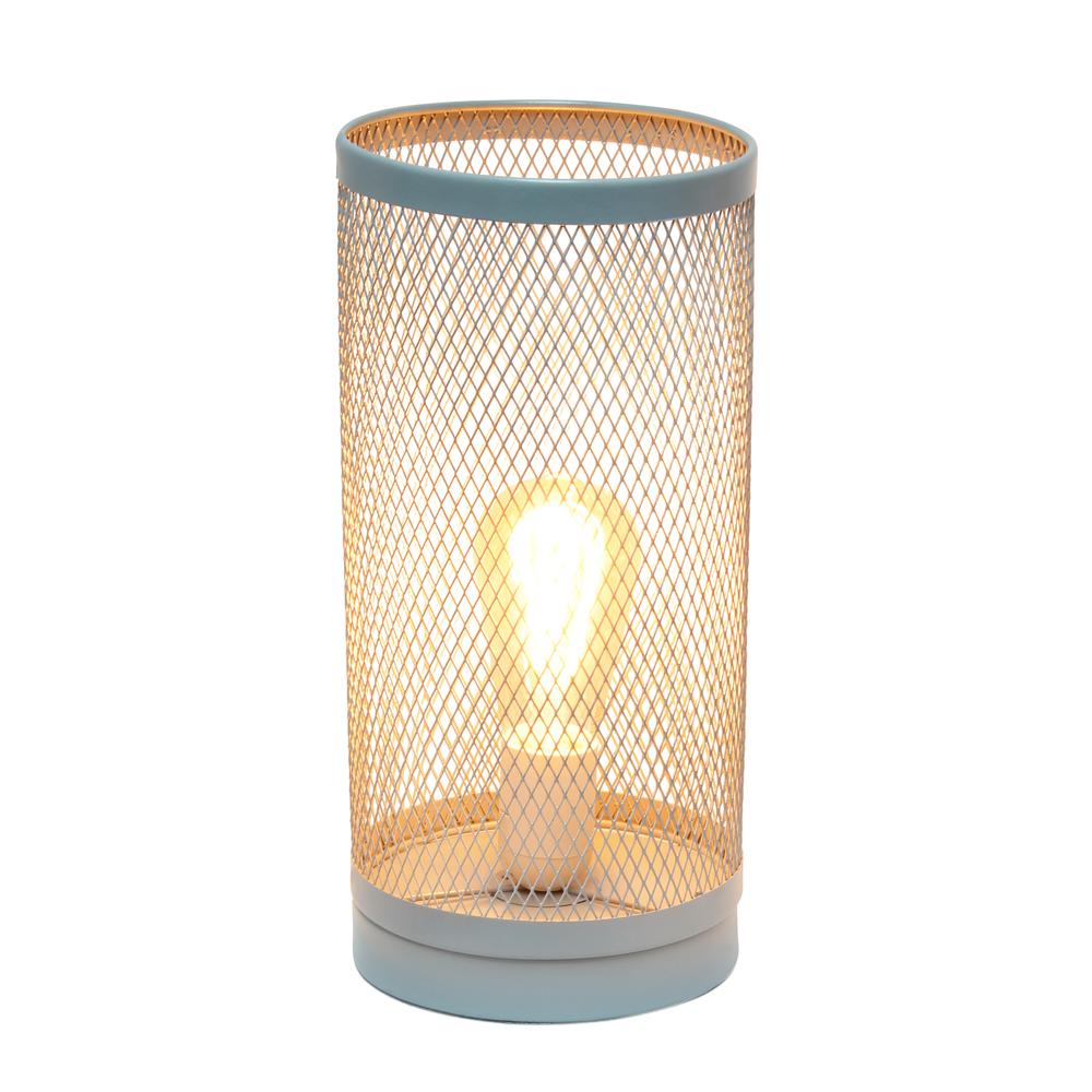 White Mesh Cylindrical Steel Table Lamp. Picture 8