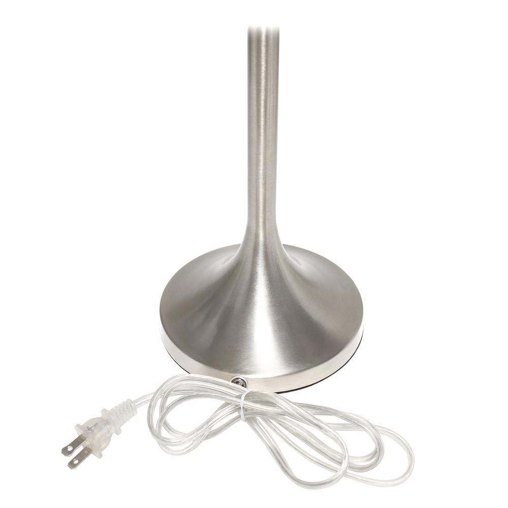 Simple Designs Brushed Nickel Tapered Table Lamp with White Fabric Drum Shade. Picture 9