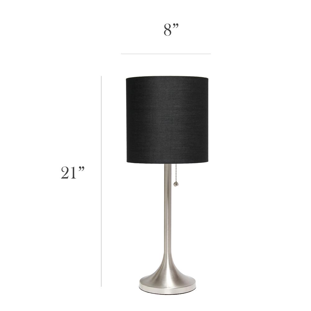 Brushed Nickel Tapered Table Lamp with Black Fabric Drum Shade. Picture 2
