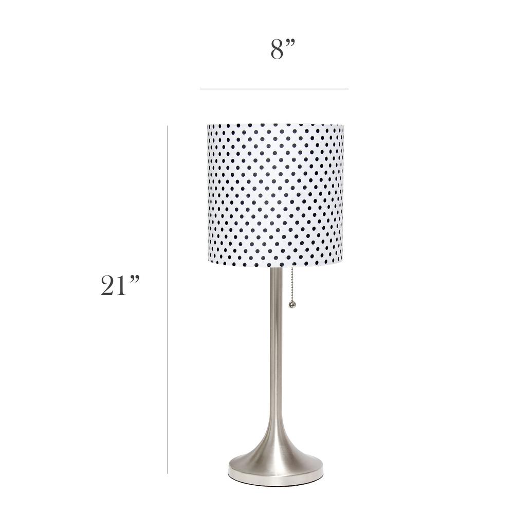 Brushed Nickel Tapered Table Lamp with Polka Dot Fabric Drum Shade. Picture 3
