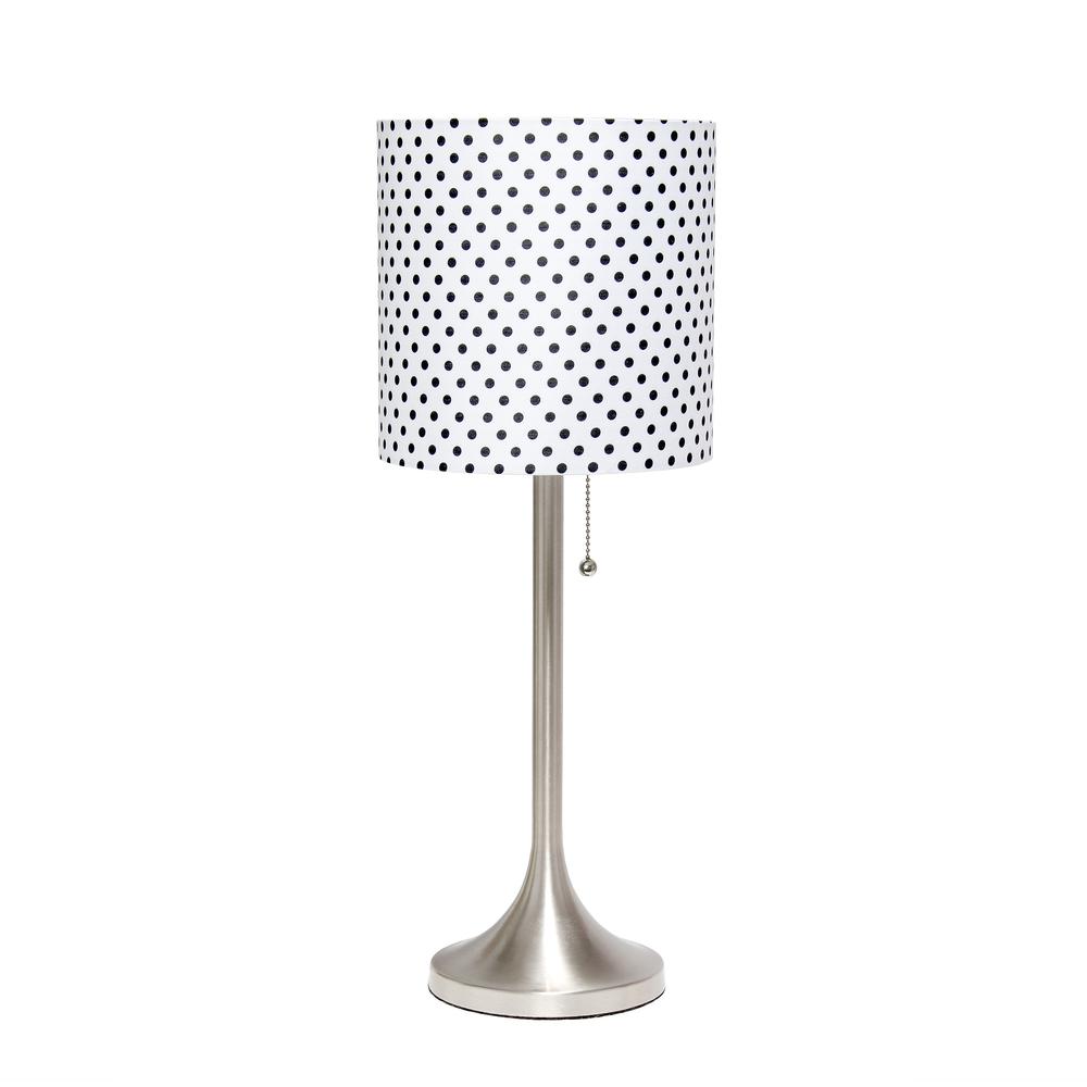 Brushed Nickel Tapered Table Lamp with Polka Dot Fabric Drum Shade. Picture 6