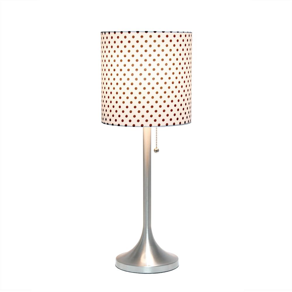 Brushed Nickel Tapered Table Lamp with Polka Dot Fabric Drum Shade. Picture 7
