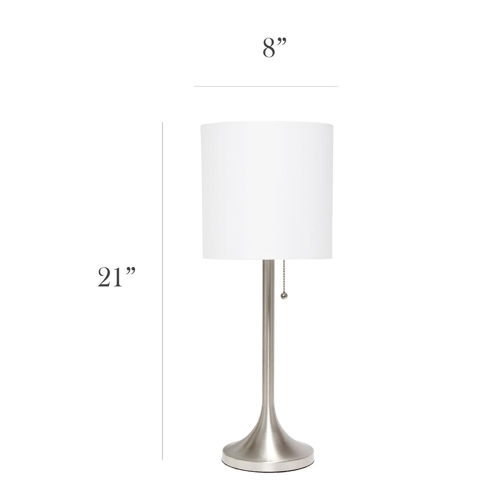 Simple Designs Brushed Nickel Tapered Table Lamp with White Fabric Drum Shade. Picture 3