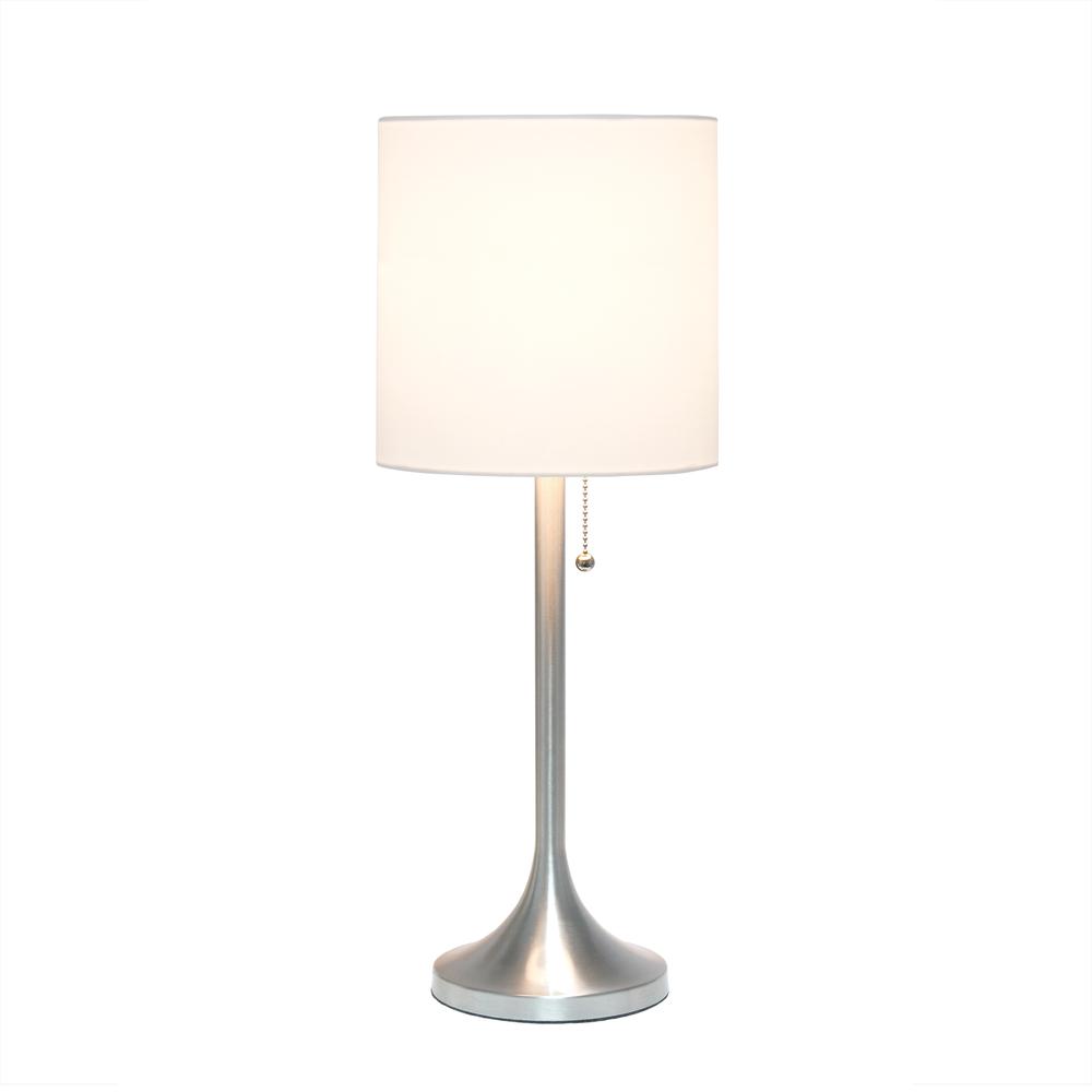 Simple Designs Brushed Nickel Tapered Table Lamp with White Fabric Drum Shade. Picture 7