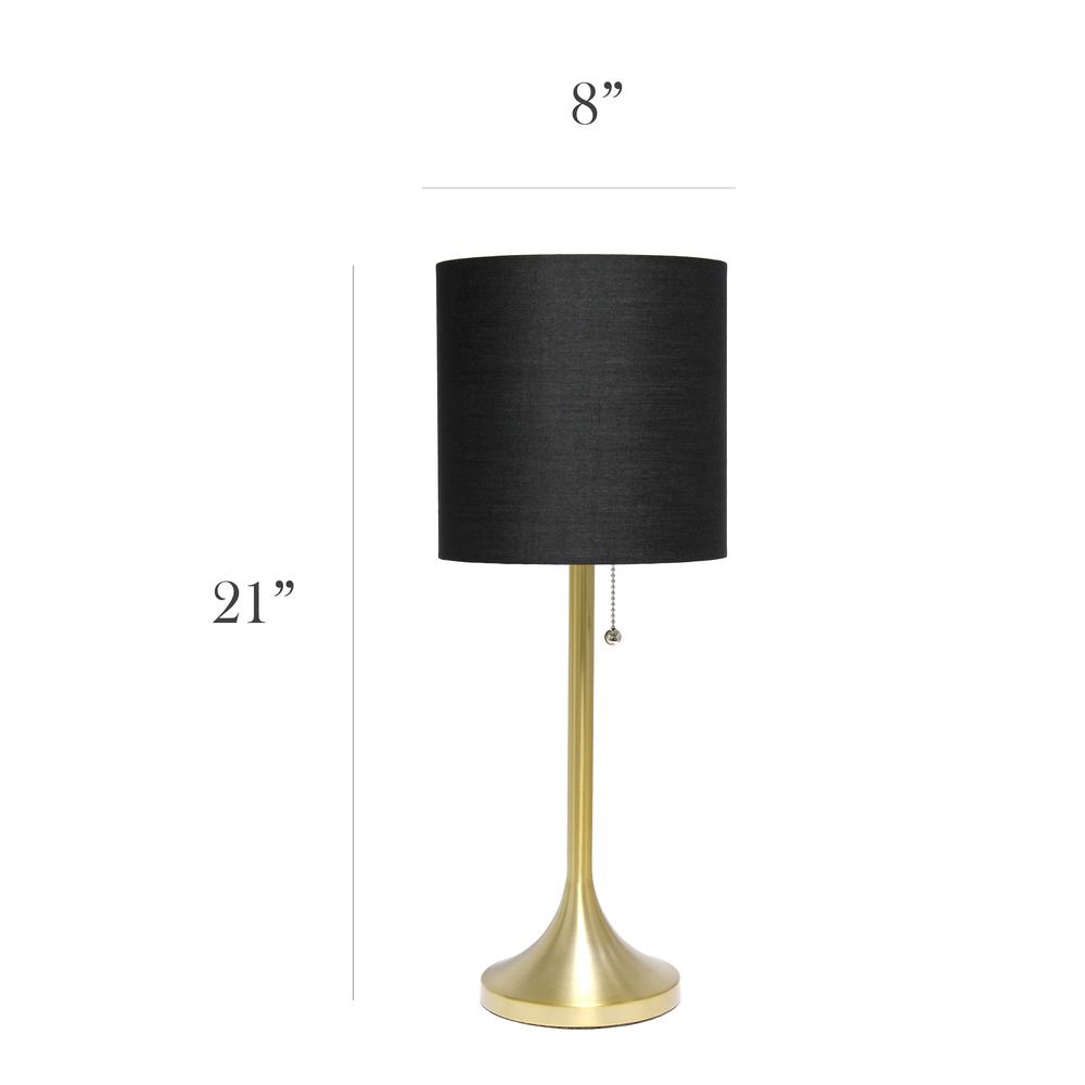Gold Tapered Table Lamp with Black Fabric Drum Shade. Picture 3
