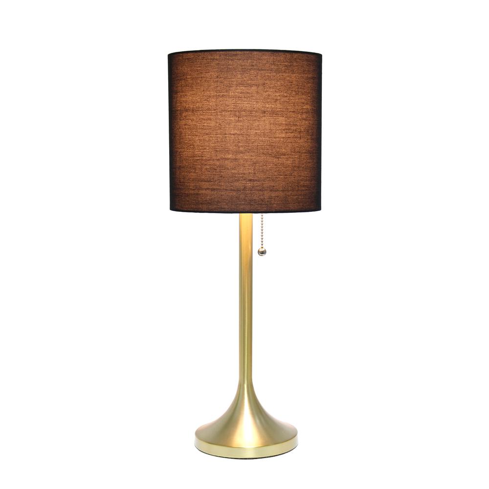 Gold Tapered Table Lamp with Black Fabric Drum Shade. Picture 7