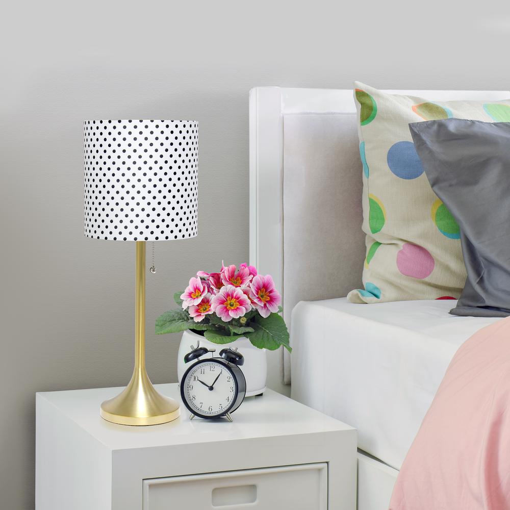 Simple Designs Gold Tapered Table Lamp with Polka Dot Fabric Drum Shade