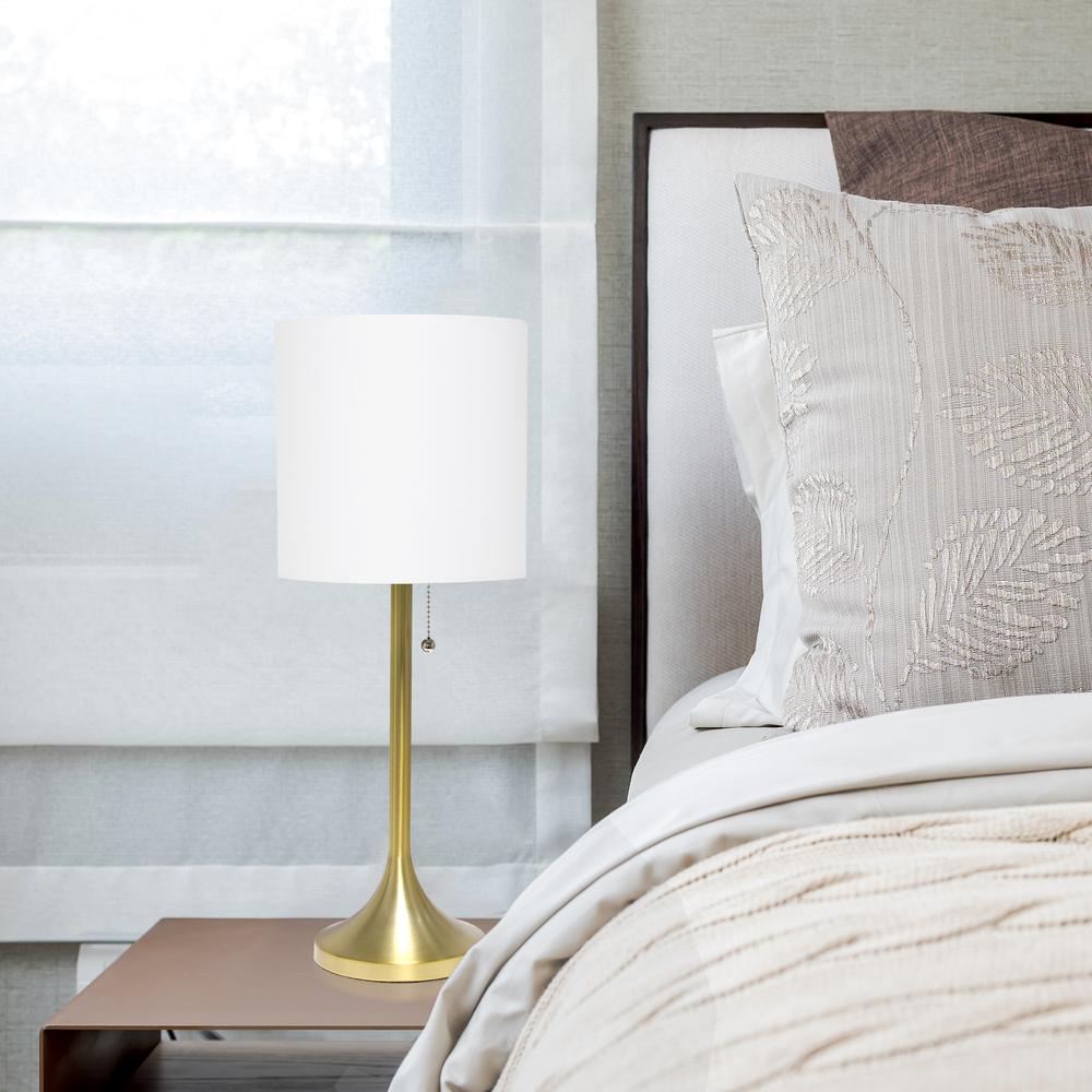 Simple Designs Gold Tapered Table Lamp with White Fabric Drum Shade