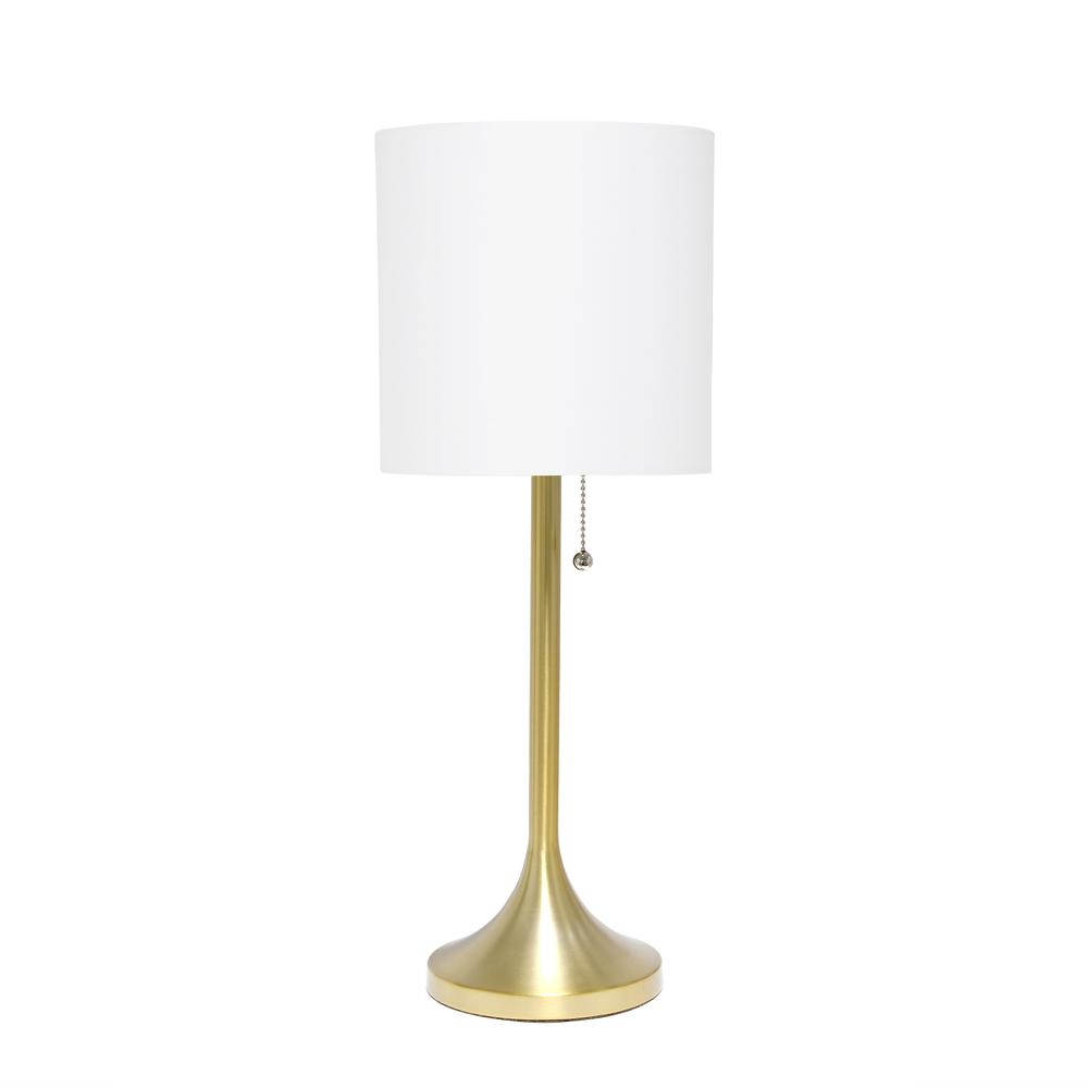 Gold Tapered Table Lamp with White Fabric Drum Shade. Picture 6