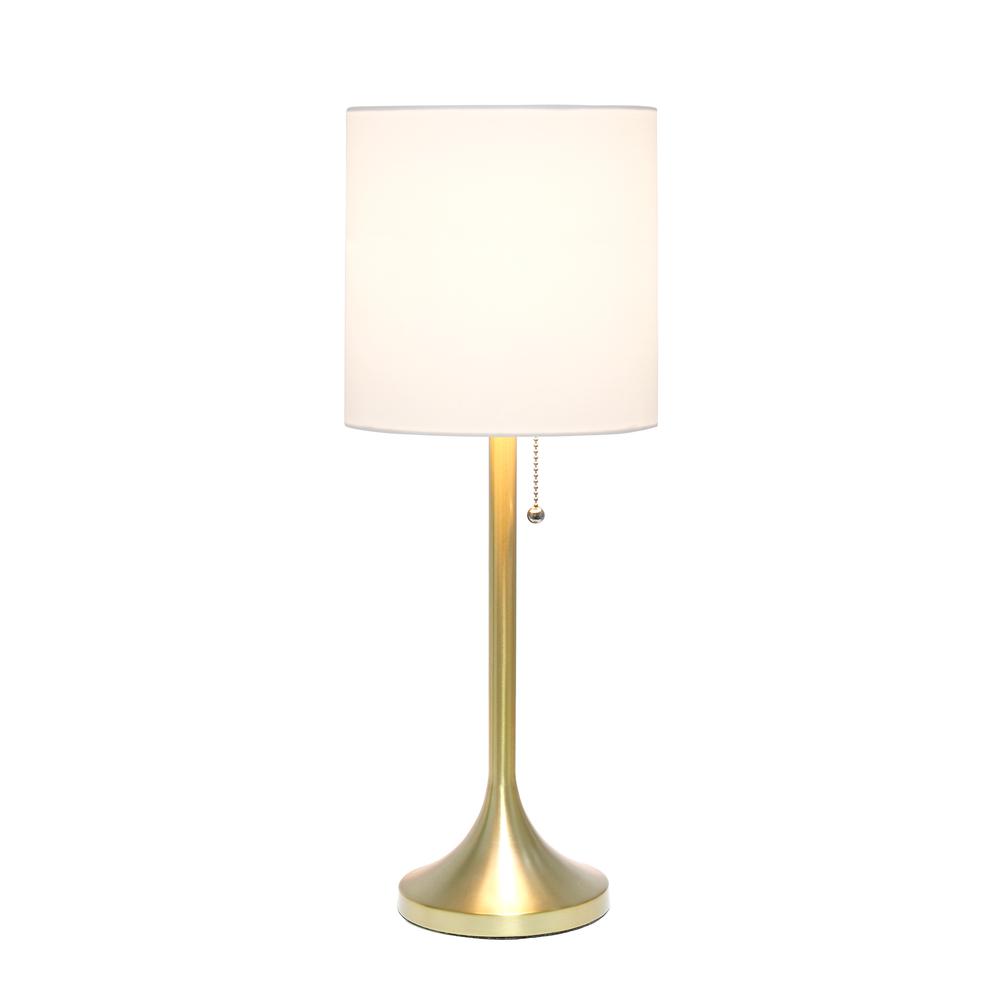 Gold Tapered Table Lamp with White Fabric Drum Shade. Picture 7