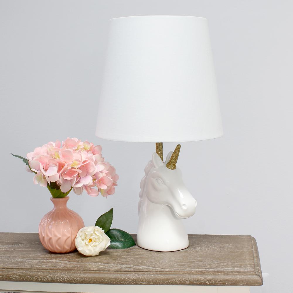 Sparkling Gold and White Unicorn Table Lamp. Picture 2