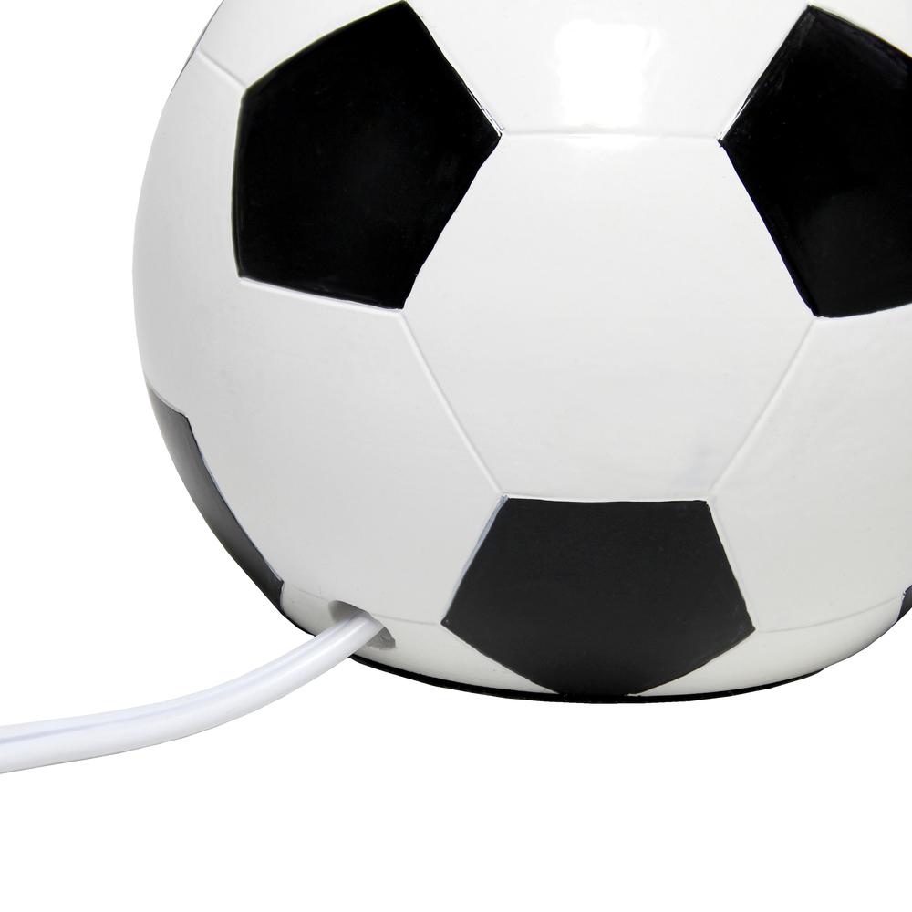 Simple Designs SportsLite 11.5" Tall Sports Soccer Ball Base Ceramic Bedside Table Desk Lamp with White Shade, Black Trim. Picture 1
