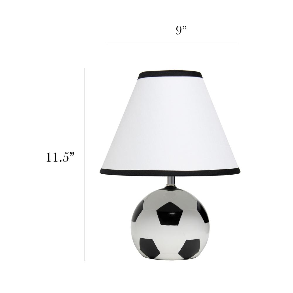 Simple Designs SportsLite 11.5" Tall Sports Soccer Ball Base Ceramic Bedside Table Desk Lamp with White Shade, Black Trim. Picture 4