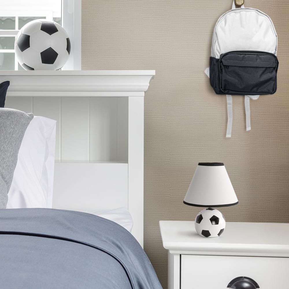 Simple Designs SportsLite 11.5" Tall Sports Soccer Ball Base Ceramic Bedside Table Desk Lamp with White Shade, Black Trim. Picture 5