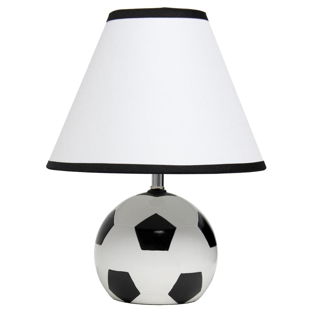 Simple Designs SportsLite 11.5" Tall Sports Soccer Ball Base Ceramic Bedside Table Desk Lamp with White Shade, Black Trim. Picture 7