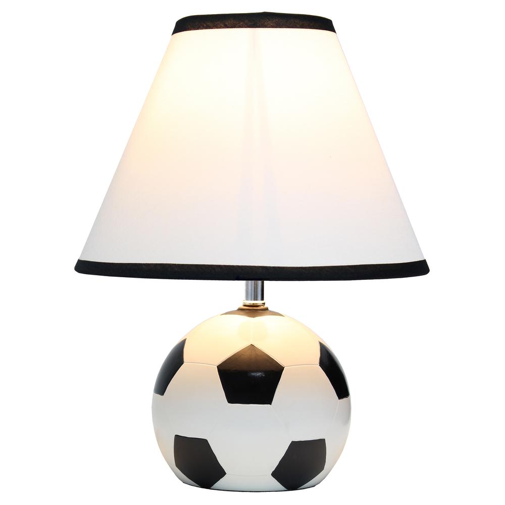Simple Designs SportsLite 11.5" Tall Sports Soccer Ball Base Ceramic Bedside Table Desk Lamp with White Shade, Black Trim. Picture 8