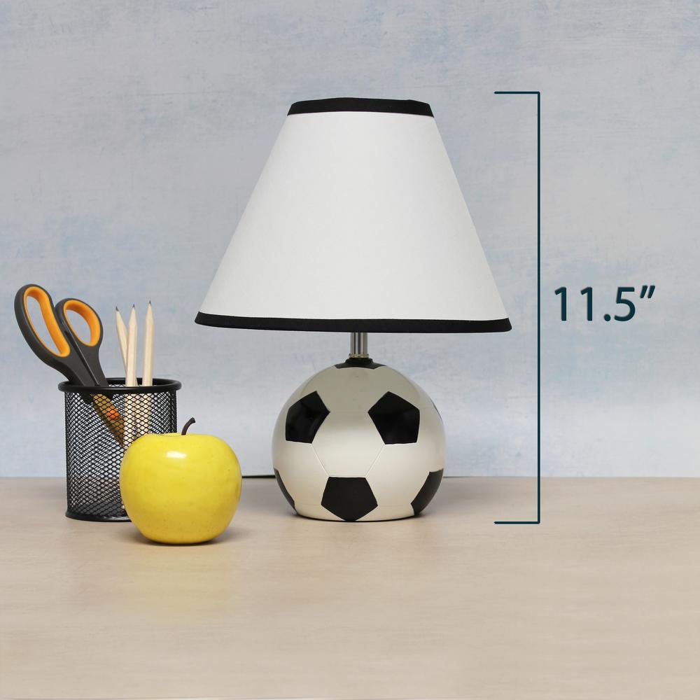 Simple Designs SportsLite 11.5" Tall Sports Soccer Ball Base Ceramic Bedside Table Desk Lamp with White Shade, Black Trim. Picture 9