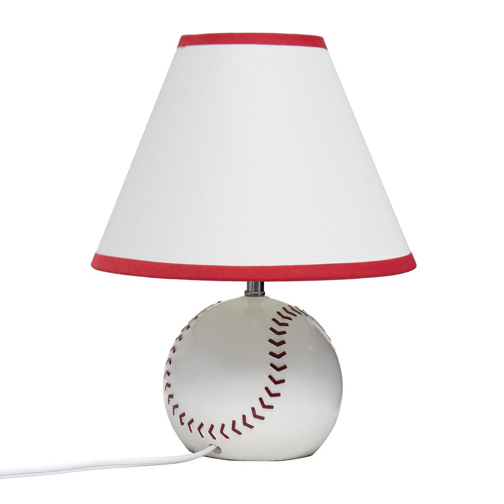 Simple Designs SportsLite 11.5" Tall Athletic Sports Baseball Base Ceramic Bedside Table Desk LampWhite Shade with Red Trim. Picture 2