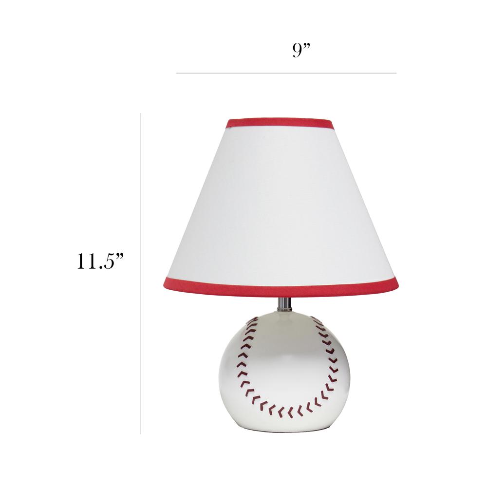 Simple Designs SportsLite 11.5" Tall Athletic Sports Baseball Base Ceramic Bedside Table Desk LampWhite Shade with Red Trim. Picture 6