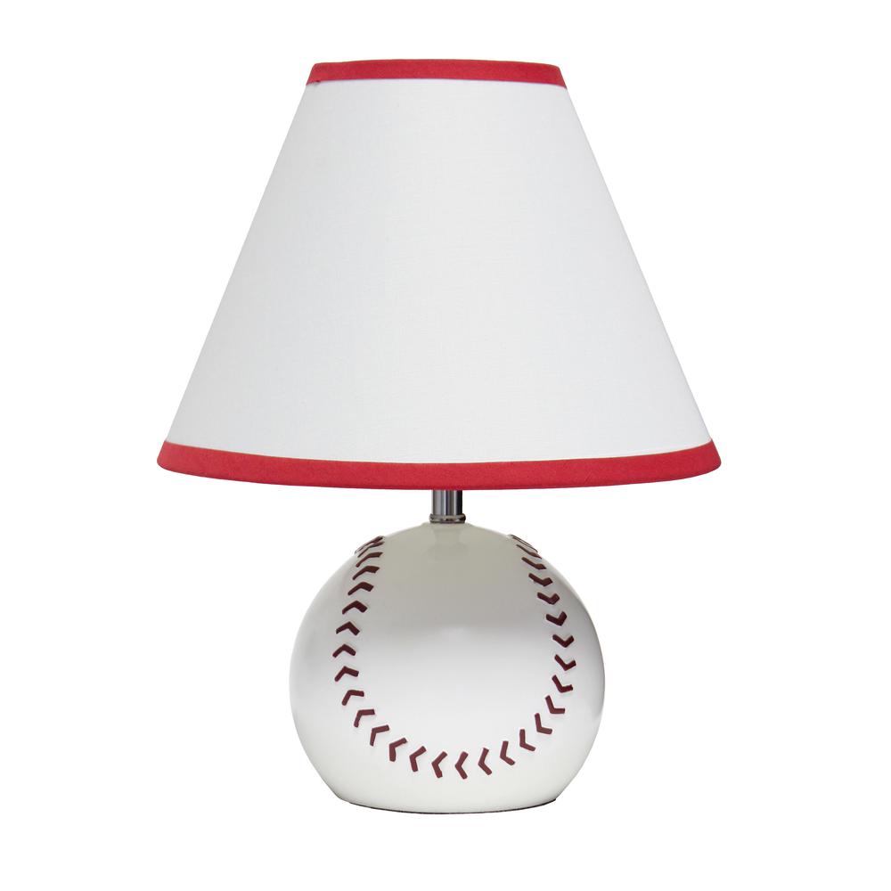 Simple Designs SportsLite 11.5" Tall Athletic Sports Baseball Base Ceramic Bedside Table Desk LampWhite Shade with Red Trim. Picture 8