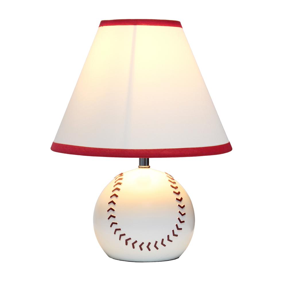 Simple Designs SportsLite 11.5" Tall Athletic Sports Baseball Base Ceramic Bedside Table Desk LampWhite Shade with Red Trim. Picture 9