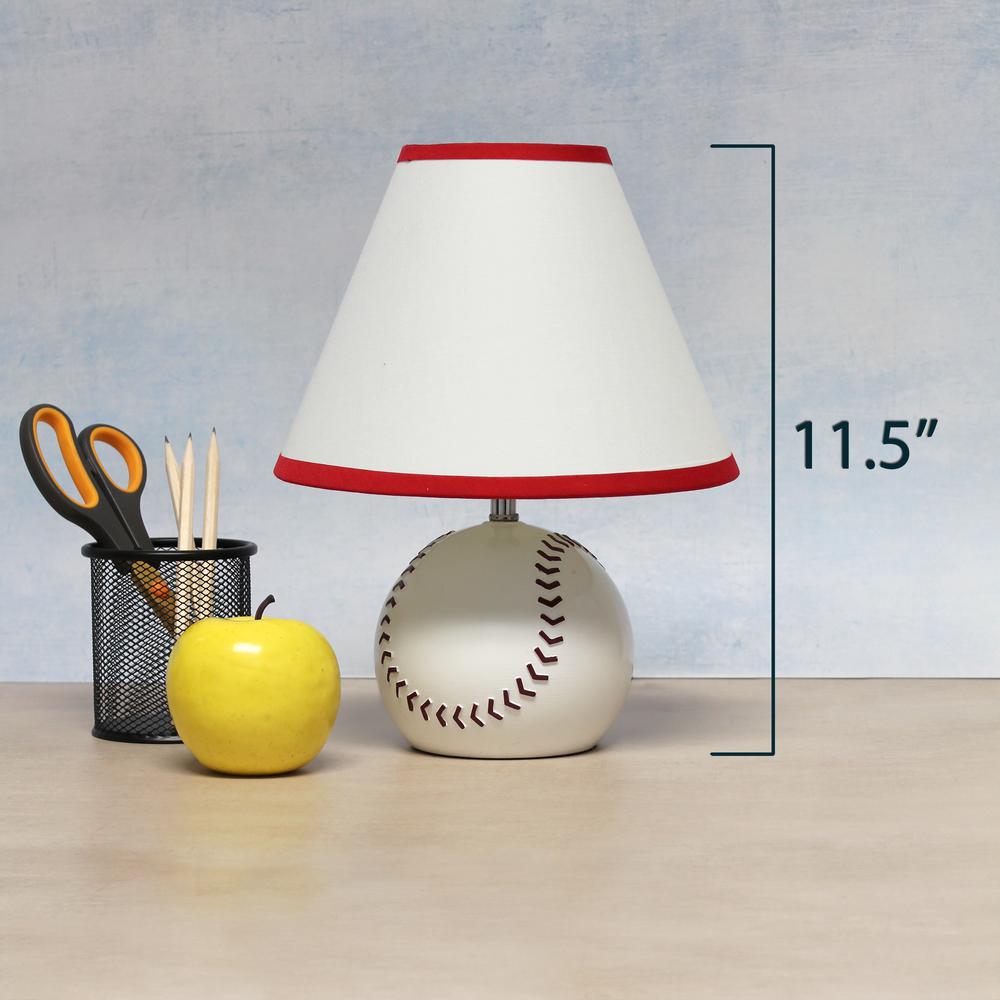Simple Designs SportsLite 11.5" Tall Athletic Sports Baseball Base Ceramic Bedside Table Desk LampWhite Shade with Red Trim. Picture 10