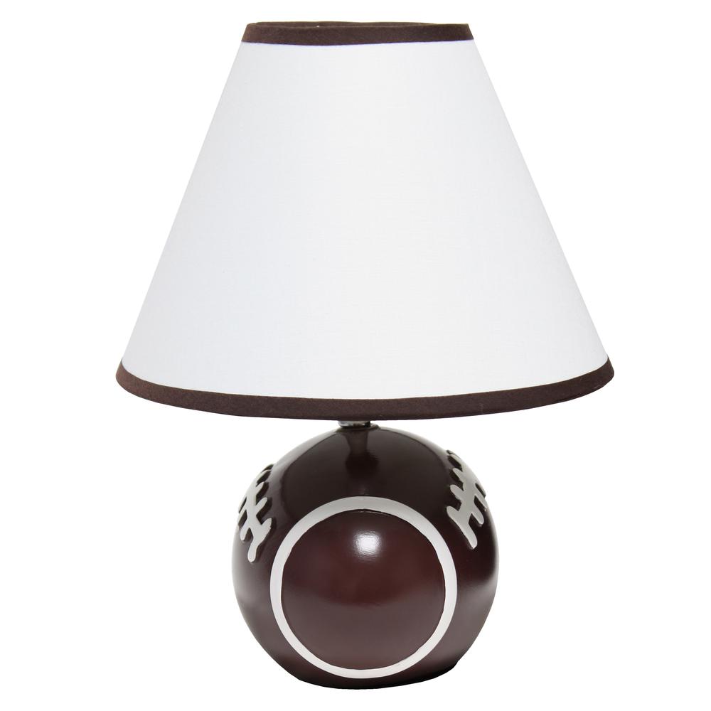 Simple Designs SportsLite 11.5" Tall Athletic Sports Baseball Base Ceramic Bedside Table Desk LampWhite Shade with Brown Trim. Picture 1