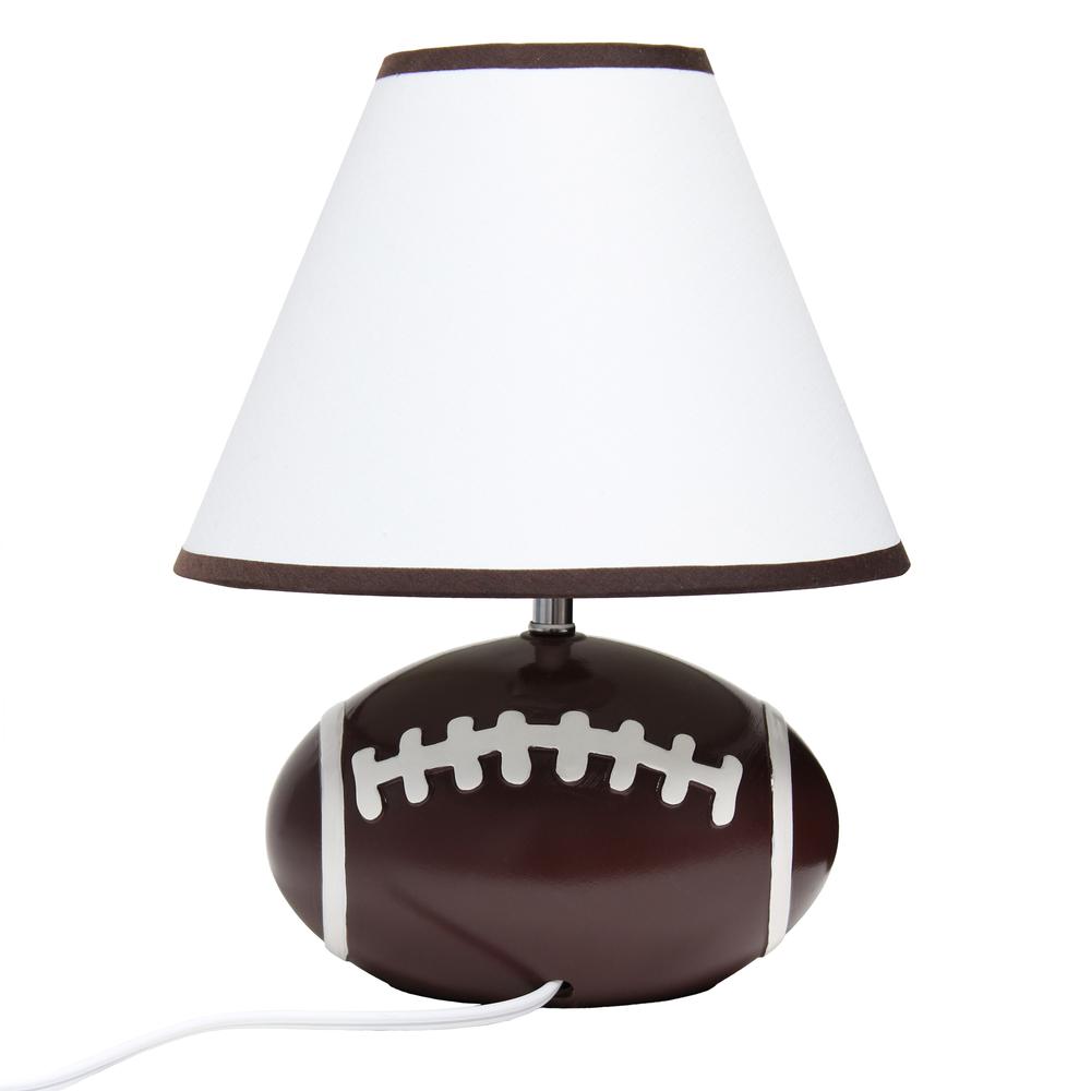 Simple Designs SportsLite 11.5" Tall Athletic Sports Baseball Base Ceramic Bedside Table Desk LampWhite Shade with Brown Trim. Picture 2