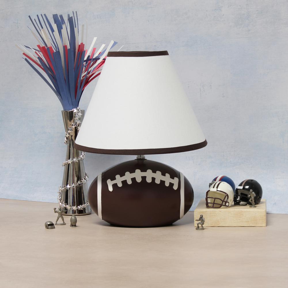 Simple Designs SportsLite 11.5" Tall Athletic Sports Baseball Base Ceramic Bedside Table Desk LampWhite Shade with Brown Trim. Picture 4