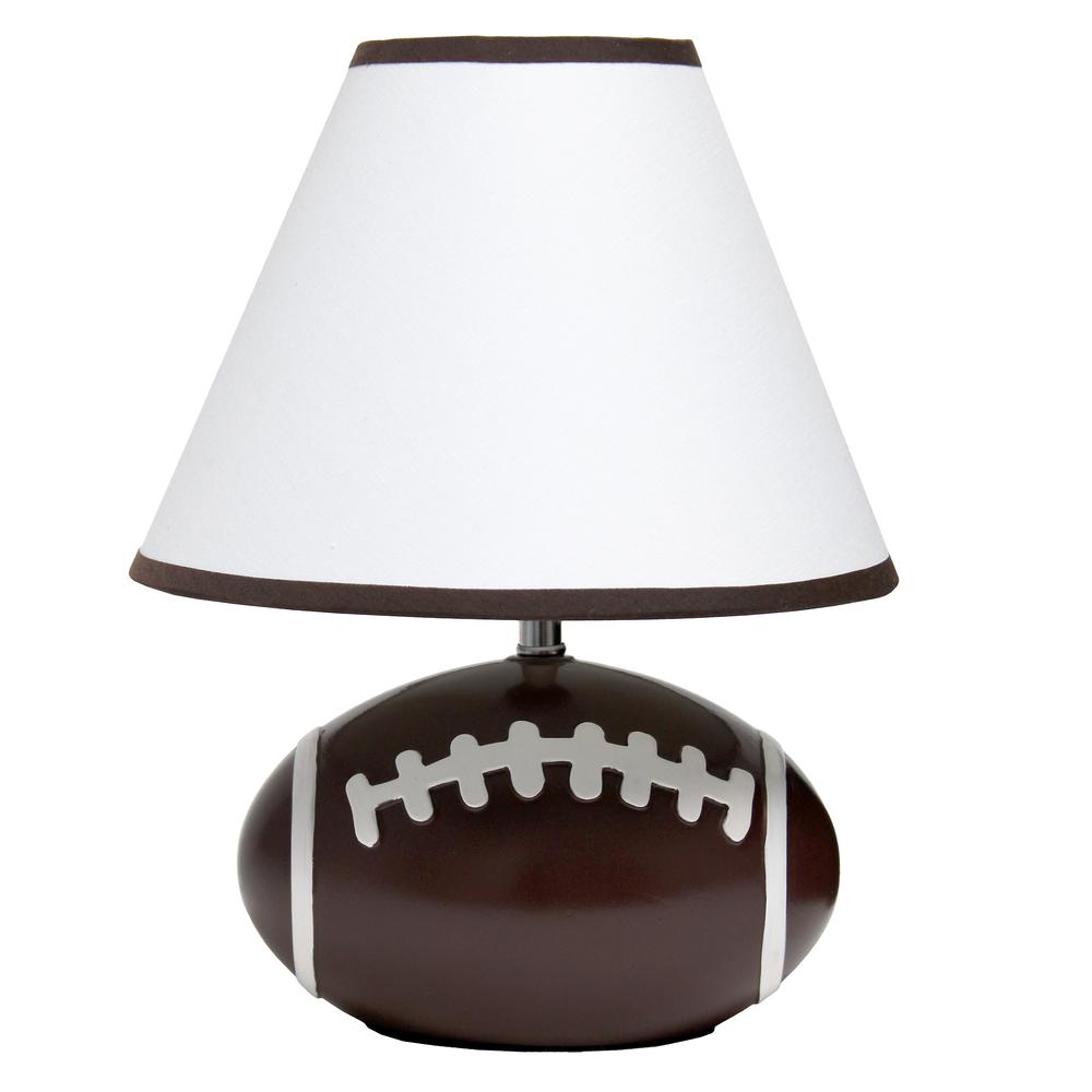Simple Designs SportsLite 11.5" Tall Athletic Sports Baseball Base Ceramic Bedside Table Desk LampWhite Shade with Brown Trim. Picture 8