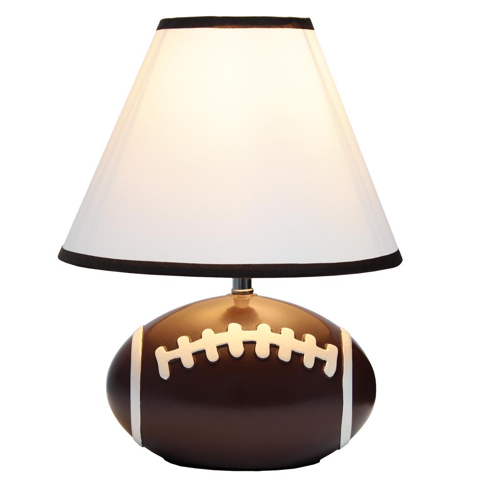 Simple Designs SportsLite 11.5" Tall Athletic Sports Baseball Base Ceramic Bedside Table Desk LampWhite Shade with Brown Trim. Picture 9
