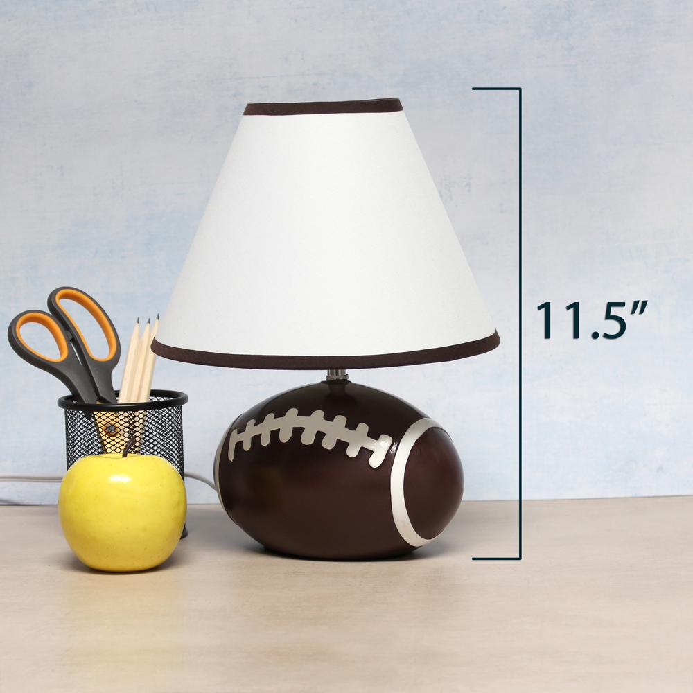 Simple Designs SportsLite 11.5" Tall Athletic Sports Baseball Base Ceramic Bedside Table Desk LampWhite Shade with Brown Trim. Picture 10