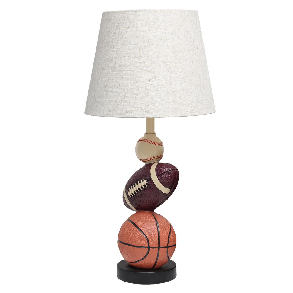 Simple Designs SportsLite 22" Tall Popular Sports Combo Basketball, Baseball, Football Table Desk Lamp Light Beige. Picture 1